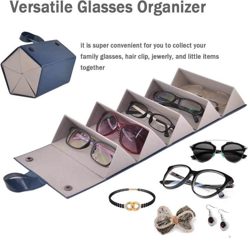 Kenpal Sunglasses Storage Organizer Holder Foldable Travel Case with 5 Slot Compartments for Multiple Glasses - Image 2